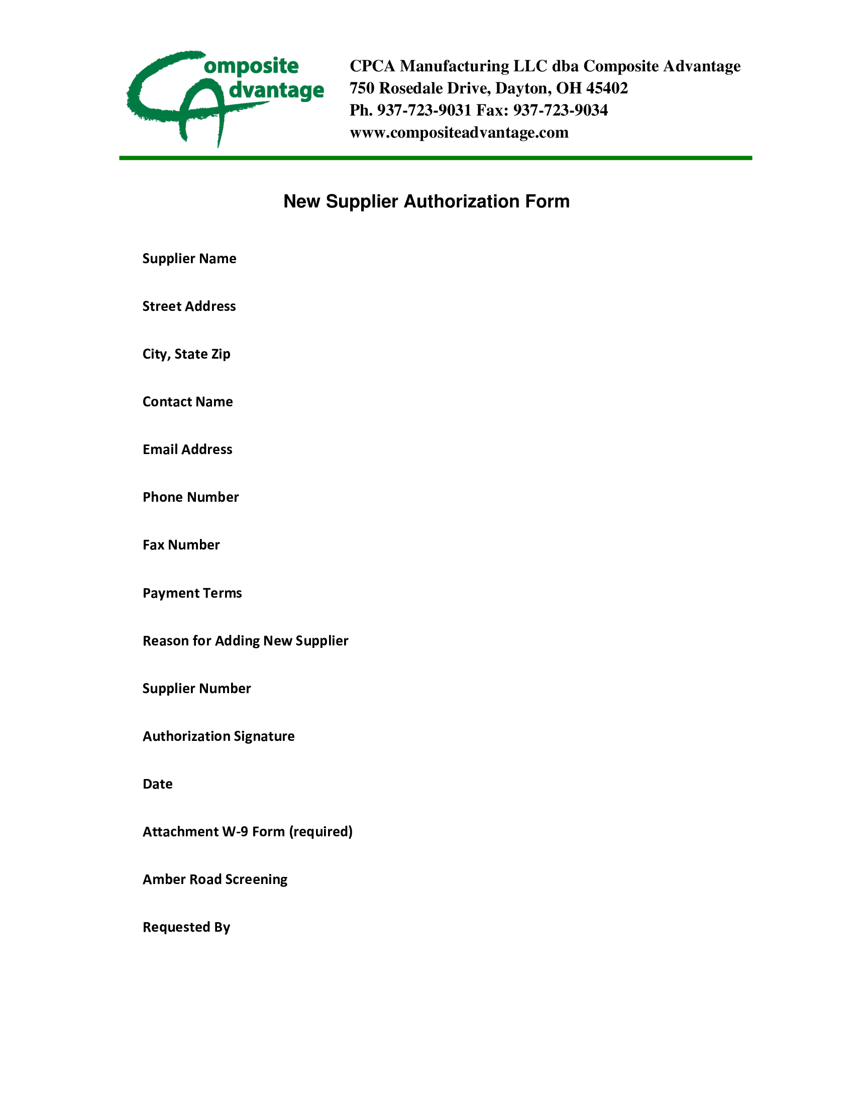 CPCA New Supplier Authorization Form