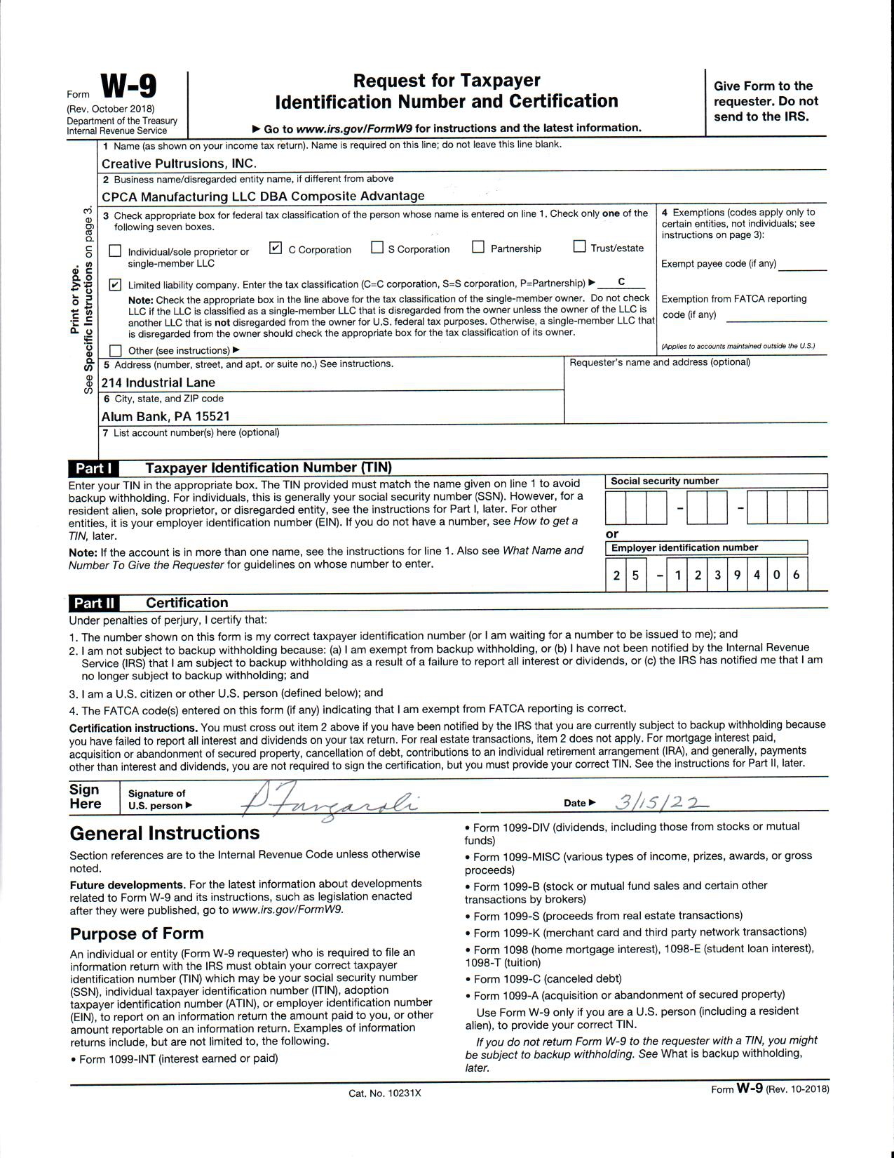 CPCA W-9 Form